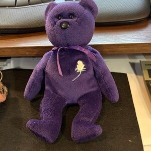 Ty Purple Stuffed Bear with Rose Embroidery Princesses Diana